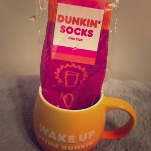 Dunkin Donuts mug with DUNKIN DONUTS socks